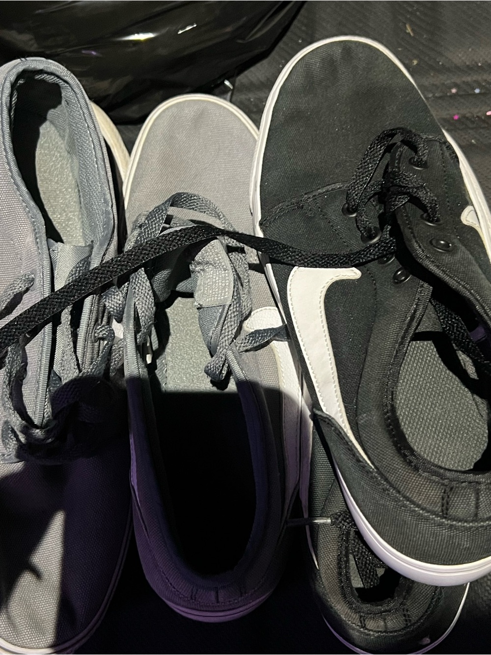 2 pairs of sneakers. Gray and black  Canvas Sneakers with White Side Stripe